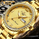 Waterproof Gold Men’s Watch Classic Stainless Steel Quartz Analog Business Gift