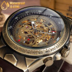 Luxury Men’s Automatic Mechanical Wrist Watch Leather Strap Retro Skeleton Dial