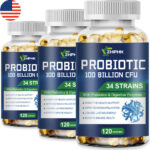 Probiotics 100 Billion CFU Potency Digestive Immune Health 120 Capsules Enzymes