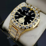 Men’s Iced Luxury Black Dial Bling Gold Plated Alloy Big Cubic Zirconia Watch