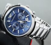 NEW GENUINE EMPORIO ARMANI MEN’S WATCH AR2448 STAINLESS STEEL BLUE DIAL & SILVER