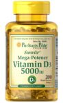 VITAMIN D3 Mega Potency PURITANS PRIDE 5000 IU Immune Supplement 200 Softgels