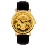 Men’s Iced Twenty Dollars Gold Silver Coin Hip Hop Leather Band Fashion Watch