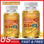 MULITTEA Vitamin D3 K2 (MK7) Capsules 10,000IU Dietary Supplement Immune Health