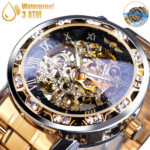 Luxury Men’s Watch Stainless Steel Gold Skeleton Automatic Mechanical Wristwatch