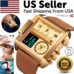 SKMEI Men Watch Large Dial Digital Quartz Sport Stopwatch Leather Wristwatch New