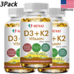 3Pack Caps Vitamin K2 (MK7) with D3 10000IU, BioPerine Capsules, Immune Health