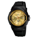 Casio Men’s Sport Analog Black Resin Band Gold Dial Watch MW-600F-9AVCF