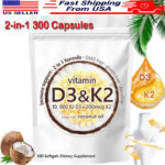 2-in-1 Vitamin D3 K2 Supplement Softgel, (300 Pcs) / Capsules