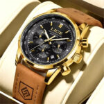 LIGE Men’s Watch Classic Sport Chronograph Calendar Quartz Leather Wristwatch