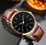 Men’s Watch New Brown Leather Band Quartz Anolog Automatic Casual Wristwatch