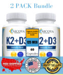 K2 (MK7)+D3 for Bone, Heart Health, Blood, Mood, Immune & Skin Support    2 Pack