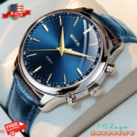 Men’s Watch New Blue Leather Band Quartz Anolog Automatic Casual Wristwatch