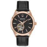 Bulova Men’s Classic Automatic Skeleton Black Leather Strap Watch 41 MM 97A140