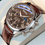 Men New Quartz Watch Casual Work Brown Leather Band Analog Stainless Watch Gift