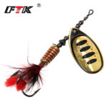 FTK 1pc Spinner Bait 7.5g 12g 17.5g Hard Spoon Bass Lures Metal Fishing Lure With Feather Treble Hooks For Pike Fishing