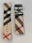 NEW Burberry Genuine Beige Leather Band Strap Watch Patterns 22mm Silver Buckle