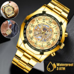 Waterproof Gold Men’s Watch Classic Stainless Steel Quartz Analog Business Gift