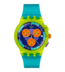 New SWATCH NEON Wave Blue Dial Rubber Band Men’s watch SUSJ404