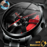 Men Quartz Watch Custom Car Wheel Rim Hub Analog Dial Stainless Steel Wristwatch