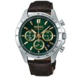 SEIKO SELECTION SBTR017 Chronograph Quartz Watch Green Dial Leather Band 39.8mm