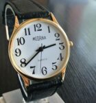 VINTAGE MEDANA SPORT CLASSIC DIAL SWISS QUARTZ MEN’S GOLD BLK LEATHER WATCH *NEW