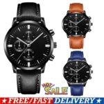 Men’s Watch New Black Leather Band Quartz Anolog Automatic Casual Wristwatch USA