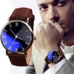 New Men Watch Brown Leather Band Round Dial Analog Quartz Wrist Watch Man Daily