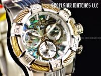 RARE Invicta Men BOLT Swiss Quartz Chronograph ABALONE DIAL Gold Silver SS Watch