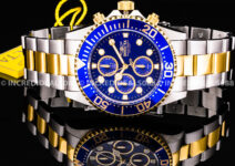 Invicta Men PRO DIVER Chronograph Blue Dial Bezel Silver 18K Gold Bracelet Watch