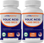 2 Pack – Vitamatic Folic Acid 1000 mcg (1 mg) – 240 Vegetarian Tablets