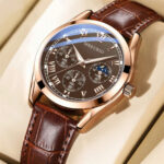 Mens Watch Brown Leather Strap Band Analog Quartz Watches Casual New Decorative