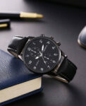 Men’s Watch New Black Leather Band Quartz Anolog Casual Wristwatch Daily Life