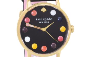 Kate Spade New York Womens Gold Metro Watch Makeup Brush Dial Gold Black Leather