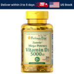 VITAMIN D3 Mega Potency PURITANS PRIDE 5000 IU Immune Supplement 200 Softgels US