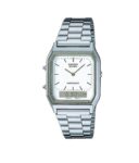 CASIO AQ-230A-7D Retro Vintage White Dual time Stainless Steel Band Watch AQ230A