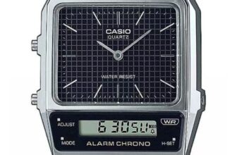 Casio AQ-800E-1A Vintage Analog Digital Black Dial Grid Pattern Men Retro Watch