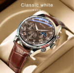 Mens Watch Brown Leather Strap Band Analog Quartz Watches Casual New Decorative