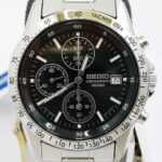 SEIKO Chronograph SND367PC Black Silver Men’s Watch New in Box