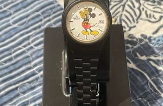 Seiko Lorus NIB Ladies Womens Mickey Mouse Quartz Date Watch Black Metal Band