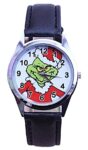 Grinch Christmas Villain Black Leather Band Wrist Watch