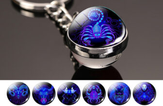 Creative 12 Constellation Keychain Time Stone Double-Sided Glass Ball Metal Key Chain Pendant Key Chain Accessories Fashion Gift