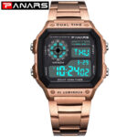 Men’s Digital Sports Watch Stainless Steel Band Calendar Electronic Wristwatch