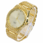 Men’s Luxury Urban Hip Hop Golden Nugget Bling Wrist Dress Metal Band Watch