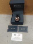 NEW SO & CO TRIBECA 5056 MEN’S QUARTZ WATCH 43mm BLACK FACE BLACK LEATHER BAND