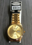 Swanson Men’s Watch Round Day & Date Gold Dial on Gold Linked Band New Beauty!