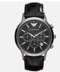 NEW EMPORIO ARMANI RENATO AR2447 BLACK/SILVER/LEATHER CHRONOGRAPH MENS WATCH