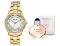 Bulova Women’s Quartz Crystal Accent Gold 32mm Watch Perfume Set 98L256