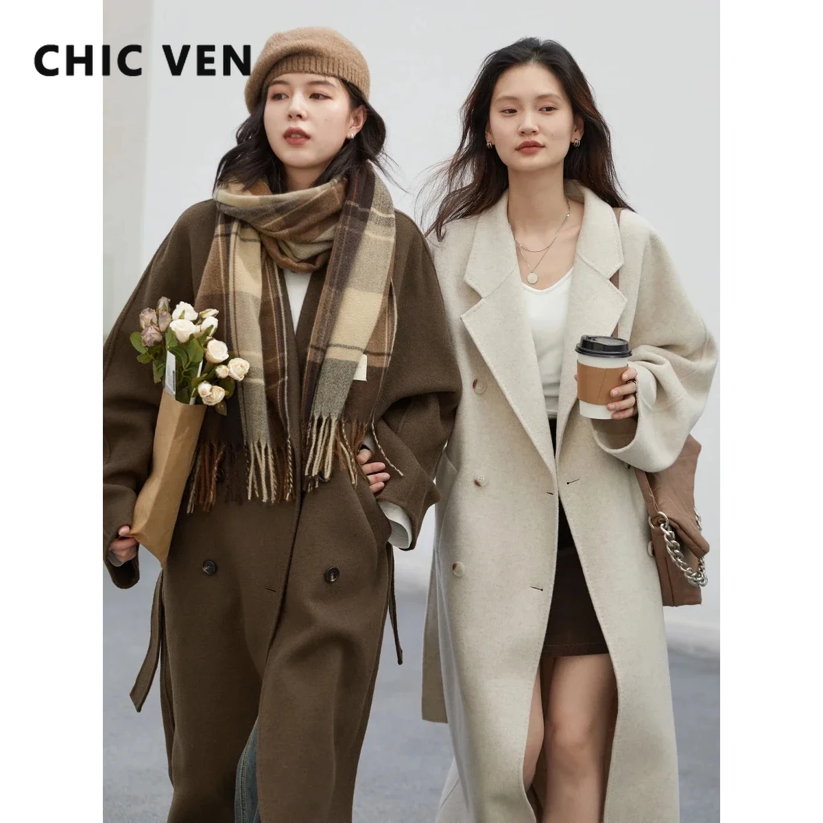 CHIC VEN Women Coats Long Retro Loose New Woolen Double Sided Female Overcoat Casual Office Ladies Topcoat Autumn Winter 2023