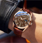 Men’s Watch New Brown Leather Band Quartz Anolog Automatic Casual Wristwatch